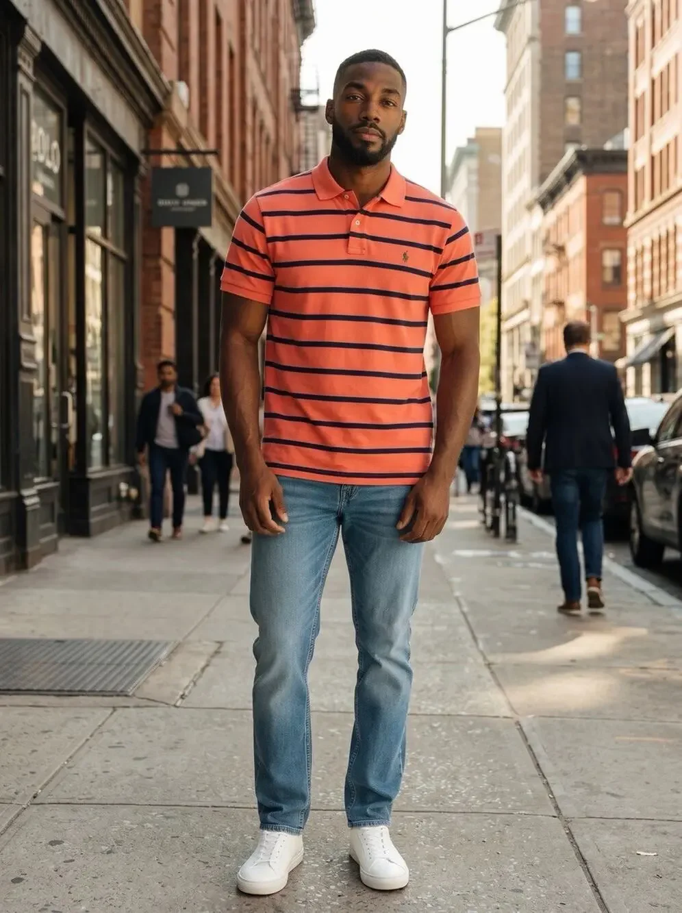 Polo Ralph Lauren Men's XL Orange Blue Striped Shirt Cotton Pony Logo
